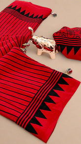 Red and Black Striped Contemporary Satin Crepe Modal Silk Saree